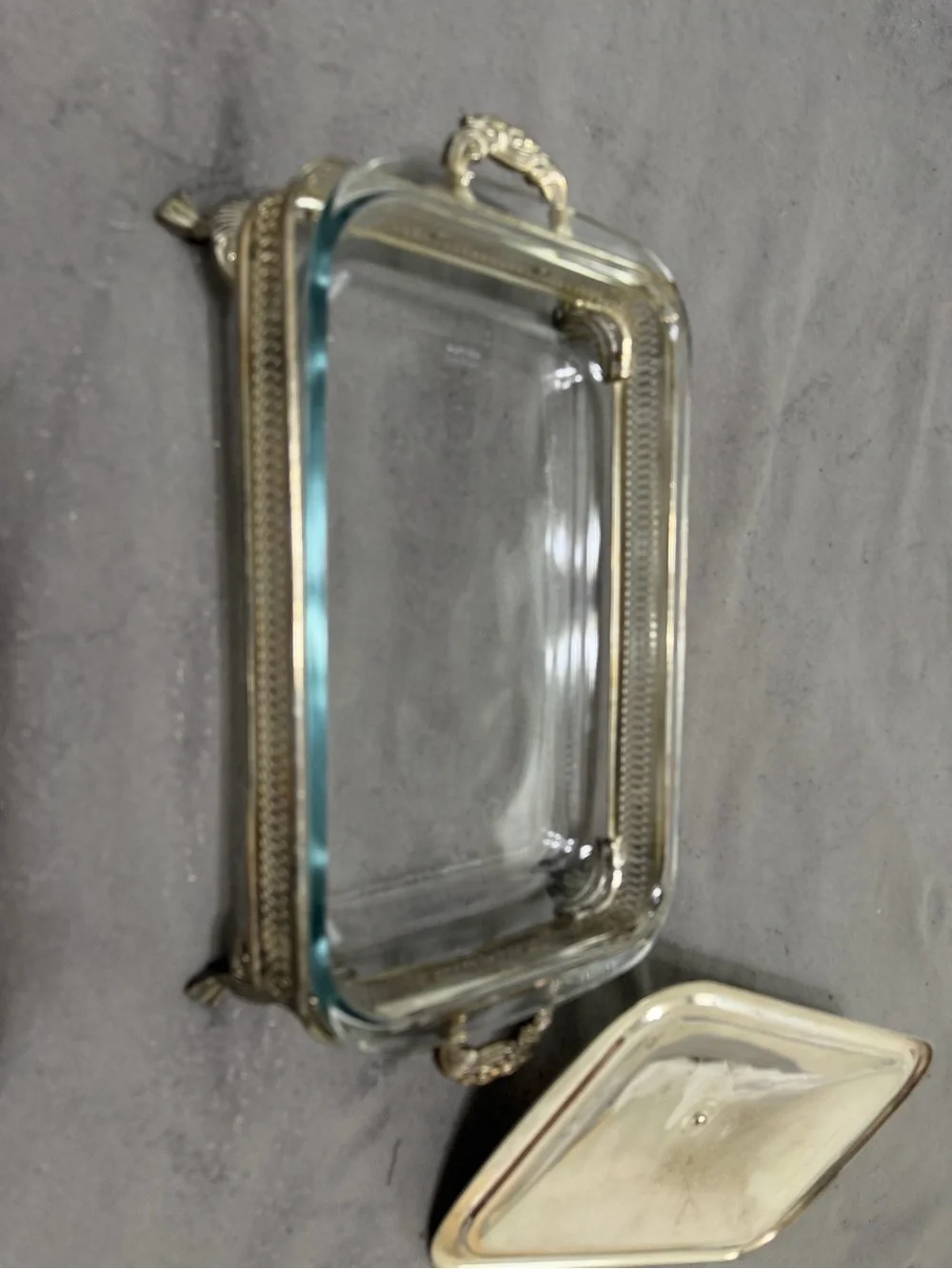 Silver Rectangular Serving Chafing Frame with Glass Insert and Lid